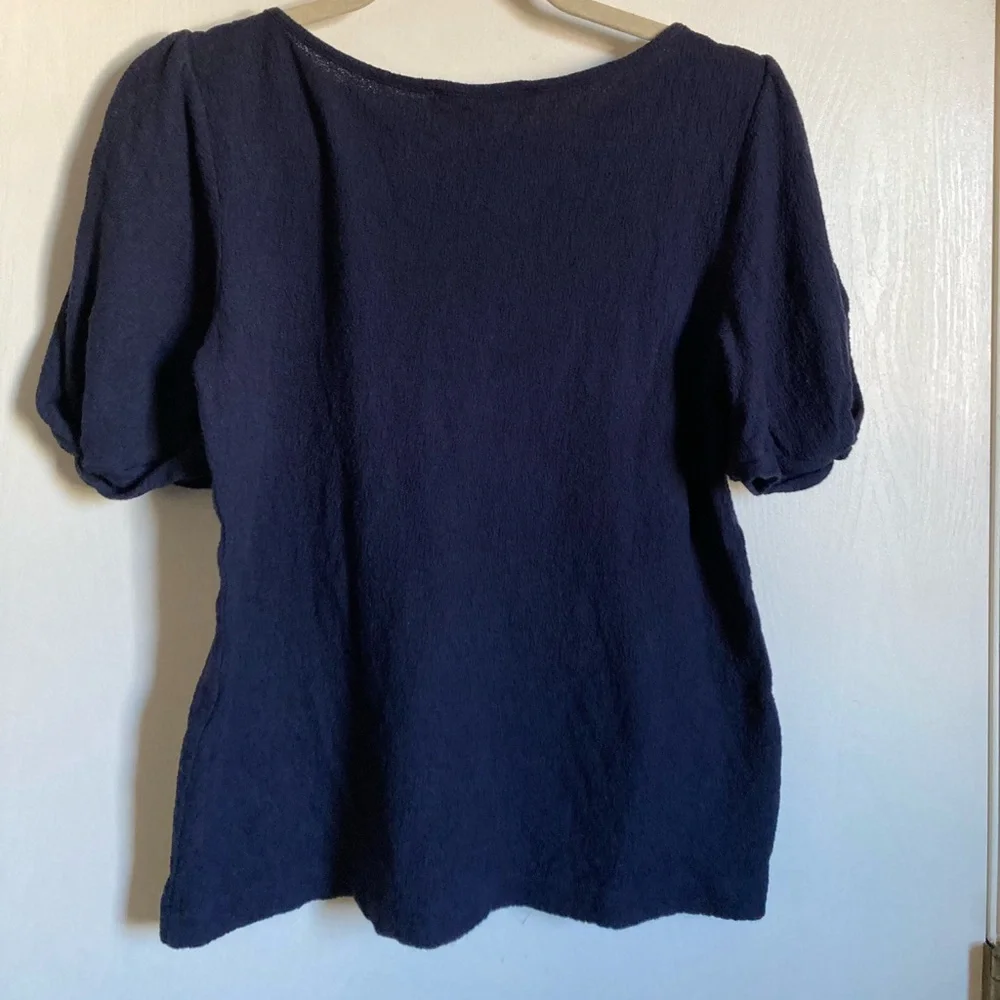 *Loft Navy Blue Scoop Neck Puff Twisted Short Sleeve Textured Blouse #MBG
